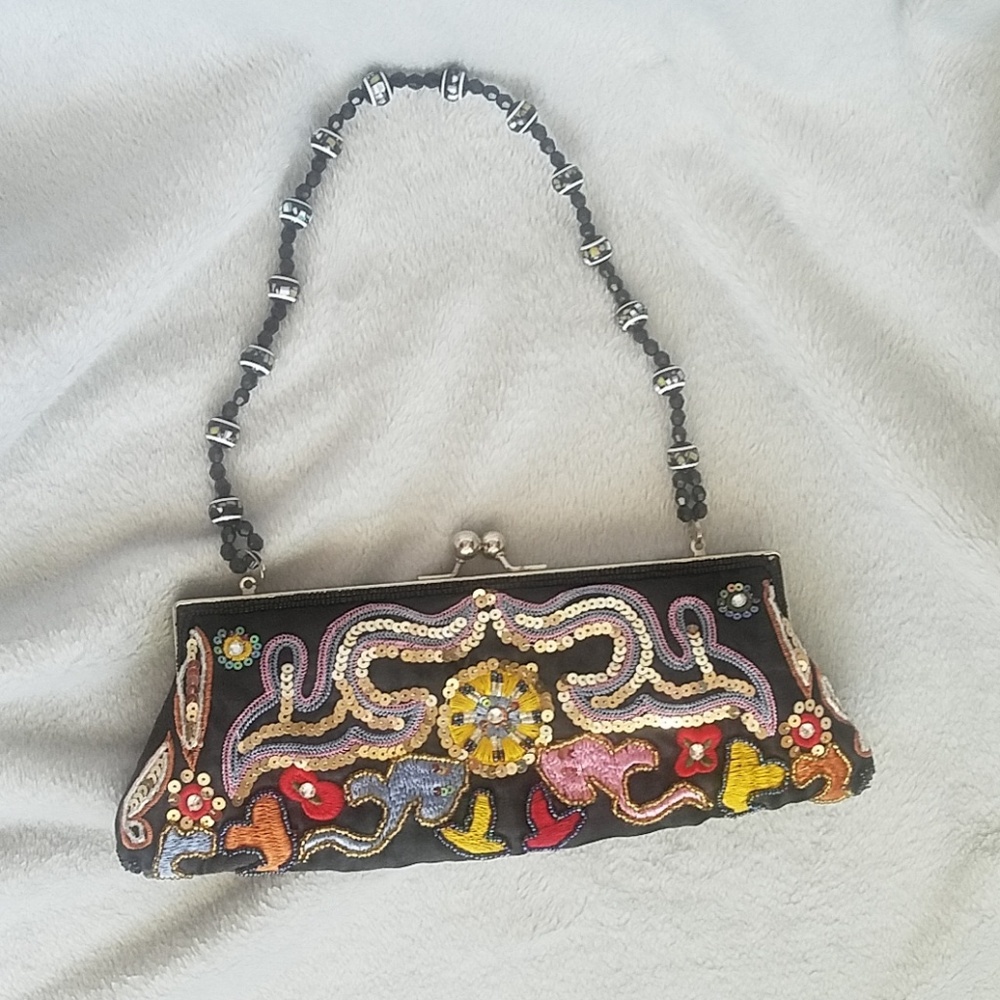 40s 60s Embroudered Beaded Clutch / evening bag